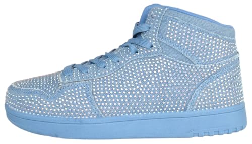 Flat Women High Top Fashion Sneakers Chelsea Shoes Lace Up Rhinestone Bling Crystals REXX-302