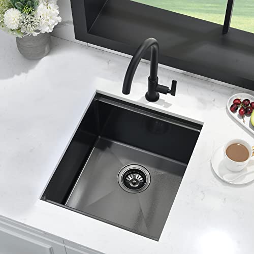 Black Stainless Steel Bar Sink Undermount-Hachenl 17”×19” Undermount Bar Sink Workstation Ledge Rv Sink 16 Gauge Black Stainless Steel Bar Sink 10 Inch Deep Single Bowl Kitchen Sink Bar＆Prep Sink #TOP2
