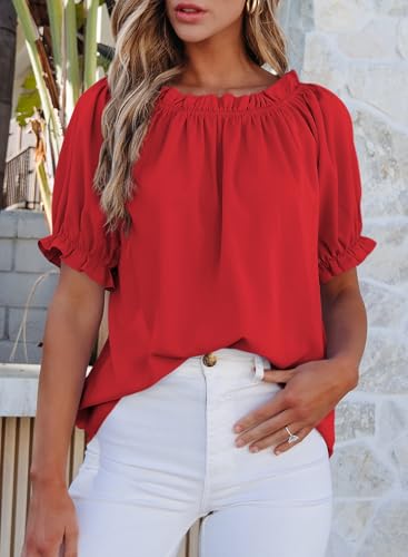 EVALESS Womens Tops Off The Shoulder Blouses for Women Dressy Casual Cute Puff Sleeve T Shirts Fashion 20252