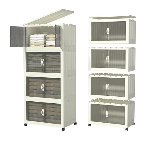 Cetomo 100L*4 Plastic Foldable Storage Boxes with Lid, Folding Storage Cabinet, Collapsible Kitchen Organizer, PP Stackable Box, Book Shelf, 100L (4 Pack) by Cetomo - Used condition - US$113.91