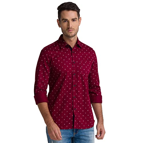 Image of Parx Men's Pure Cotton Print Pattern Slim Fit Semi Cutaway Collar Full Sleeve Casual Shirt