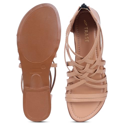 Image of TRASE Gladiator Sandals With Zip Closure Flats For Woman And Girls - Women Sandals - Stylish And Trendy Strappy Design Flat Footwear For College, Office And Beach Wear