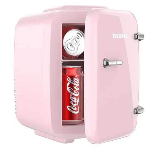 YASHE Mini Frigo de Chambre, 4 Litres Frigo Cosmetique, Petit Frigo Thermoélectrique CA/CC pour Boissons, Nourriture, Beauté, Bureau, Dortoir, Voiture, Rose