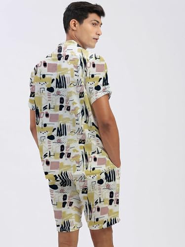 Image of Amazon Brand - Anarva Mens Camouflage Printed Co-ord Set | Half Sleeve Shirt and Shorts Set | Casual Summer Outfit for Beach, Travel, Vacation -