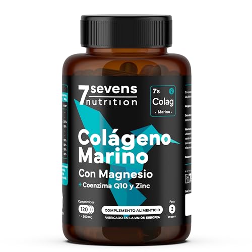 Colágeno Marino Hidrolizado con Magnesio, Ácido Hialurónico y Coenzima Q10 - Enriquecido con Vitaminas A, C, D3, B12 y Zinc - Fortalecimiento óseo, articular, muscular y cutáneo - Sevens