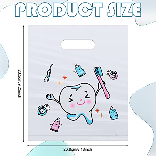 Image of Jetec 200 Pcs Dental Bag Bulk Tooth Merchandise Goodie Bag with Handles Plastic Tooth Dental Gift for Dentist Hygienist Appreciation Packaging Souvenir Gift Retail Party Favor 8.18 x 9.25 Inch(Sweet)