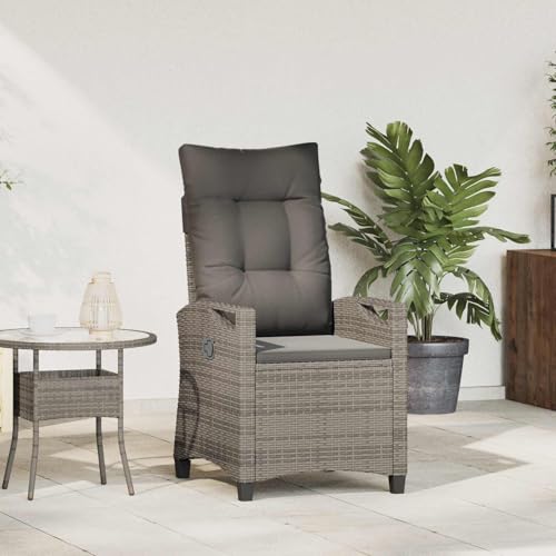 RCODSSK Chaise de jardin réglable, avec table pliante en polyrotin et dossier réglable, gris et gris foncé, 56 x 60 x 112 cm