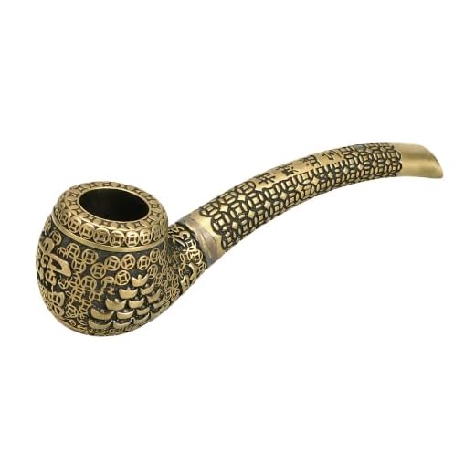 Pure Copper Ingot Lucky Tobacco Pipe Hand Made Brass Fortune and Treasure Smoking Pipe Mouthpiece Cigarette Husband Father Gift (A)