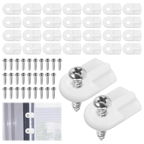 30 Pack Window Screen Clips L 5766 Flush Window Screen Holder Clips Storm Window Clips with Screws for Securing Window Screens and Storm Windows White