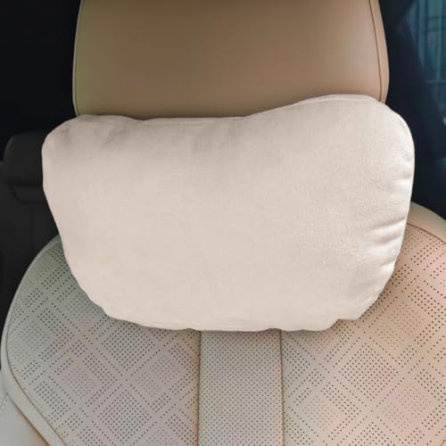 KPFILEH Car Headrest Pillow, Soft Breathable Suede Car Seat Neck Support Pillow for Comfortable Driving, Ergonomic Design Vehicle Head Protection Cushion for Most Cars(Beige)