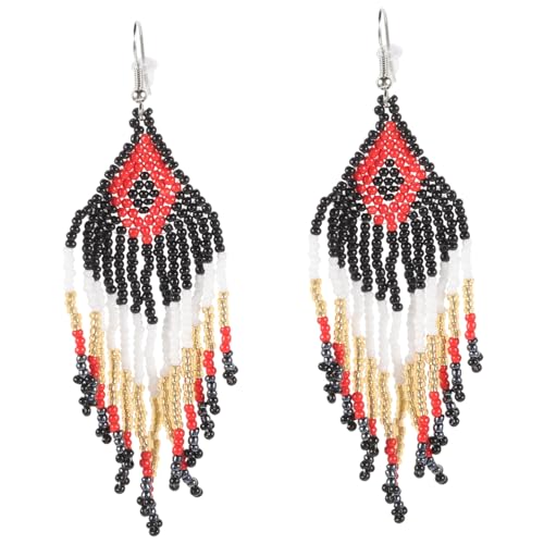 VALICLUD 1 Par Aretes De Borlas Con Cuentas De Arroz Colgantes Para Mujer Pendientes De Cuentas Aretes Con Borlas Aretes Largos Con Borlas y Cuentas Pendientes Colgantes Bohemios Rosario