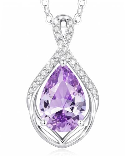Image of CDE Heart Necklace for Women，Infinity Teardrop June Lavender Birthstone Zircon Pendant,Anniversary Birthday Jewellery Gifts for Wife Mom, Silver Plated, 18" + 2" Adjustable Chain