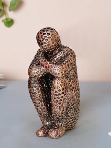 Image of TIED RIBBONS Decorative Abstract Thinker Men Statue Modern Art Showpiece Sculpture (Resin, Brown, 12.4 cm x 7.1 cm) Decoration Items for Home Decor Living Room Bedroom Bookshelf Table Office