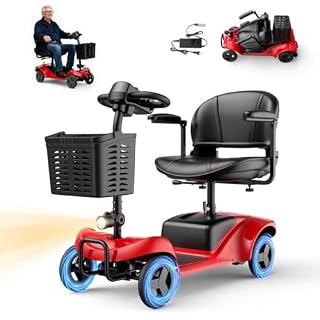 Mobility Scooter,4 Wheel Mobility Scooter,15 Miles Range,300LBS Capacity,Lightweight and Portable,with LED Headlights and Basket,Charger Included,Gifts Suitable for Elders,Red