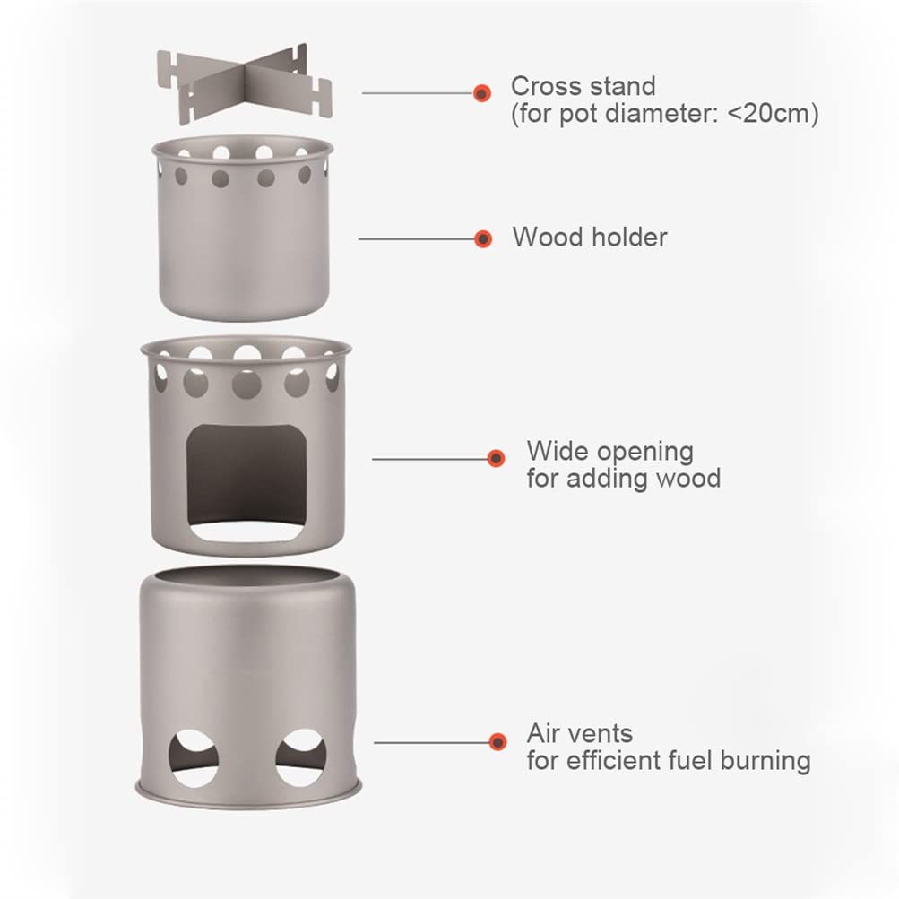 Réchaud à Bois en Titane - Réchaud de Camping Pliable avec Sac de Transport en Filet - Réchaud à Bois Portable à Alcool pour Camping, Pique-Nique, Barbecue