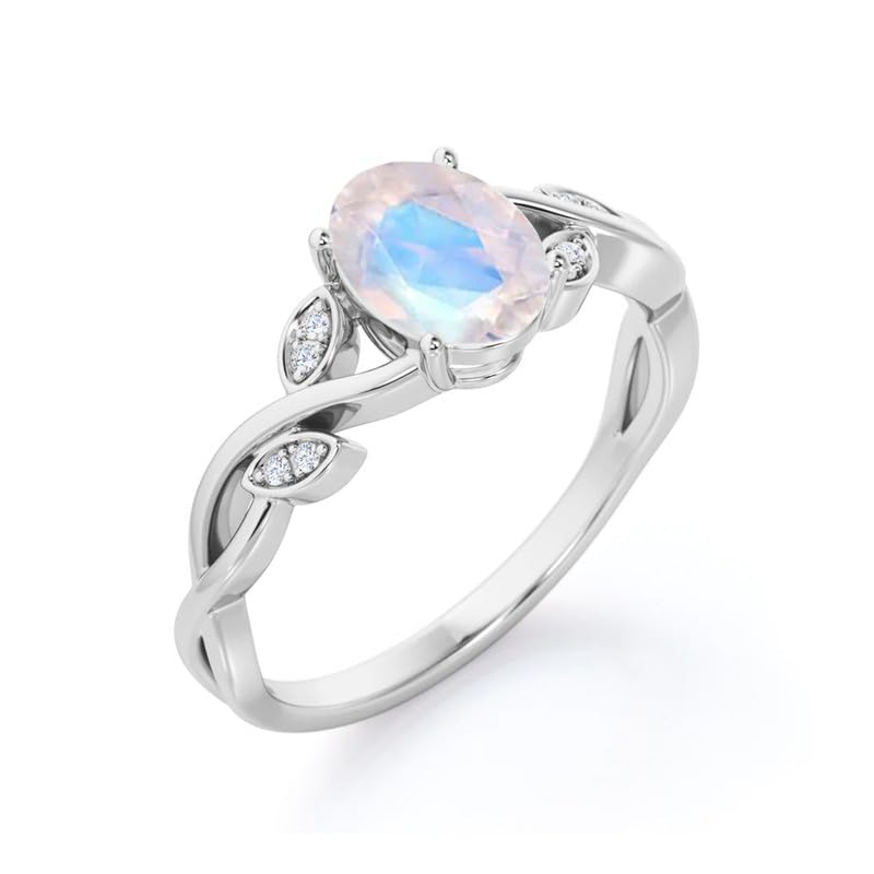 Moonstone Engagement Rings for Women 925 Sterling Silver 10K 14K 18K Gold Leaf Engagement Ring with 1CT Oval Cut Moonstone Promise Ring for Women4