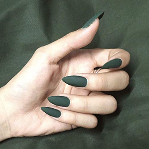 Graeen Stiletto Fake Nails Press On Nail Green Matte Nail Long Full Cover False Nail for Women and Girls(Pack of 24)