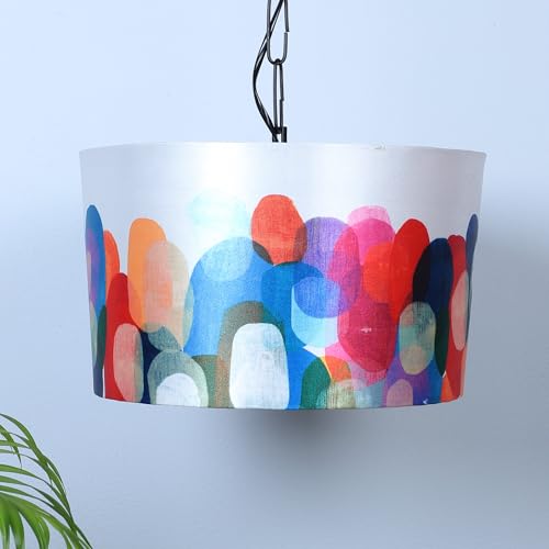 Image of Tu Casa Abstract Print Fabric Glow Pendent Light Hanging Lamp For Bedroom, Living Room, Lounge, Office, Gifting Area Without Bulb For Home Decoration (Height - 20 inch)