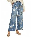 Women's High Waist Wide Leg Floral Printed Jeans Vintage Barrel Denim Pants Y2K Casual Patchwork Cute Jeans for Women Colorful