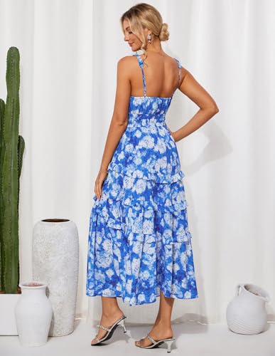 Image of GRACE KARIN Women's Floral Summer Wedding Guest Dresses 2025 Trendy Long Flowy Smocked Tiered Maxi Dress