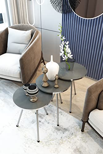 Set Of 3 Nesting End Tables - Round Stacking Coffee Side Tables For Small Spaces, Nightstand Bedside Table For Living Room, Bedroom, Living Room, Balcony, Office, No-Tools Assembly (Silver) #TOP2