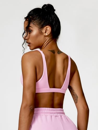 Image of ABOCIW Womens Deep V Neck Sports Bra Padded Low Impact Fitness Yoga Bra U Back Wireless Gym Workout Bra Crop Top