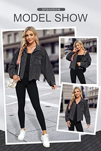 Spshodow Womens Corduroy Shacket Jackets Casual Button Down Cropped Jacket Retro Washed Frayed Hem Shacket Coat #TOP5