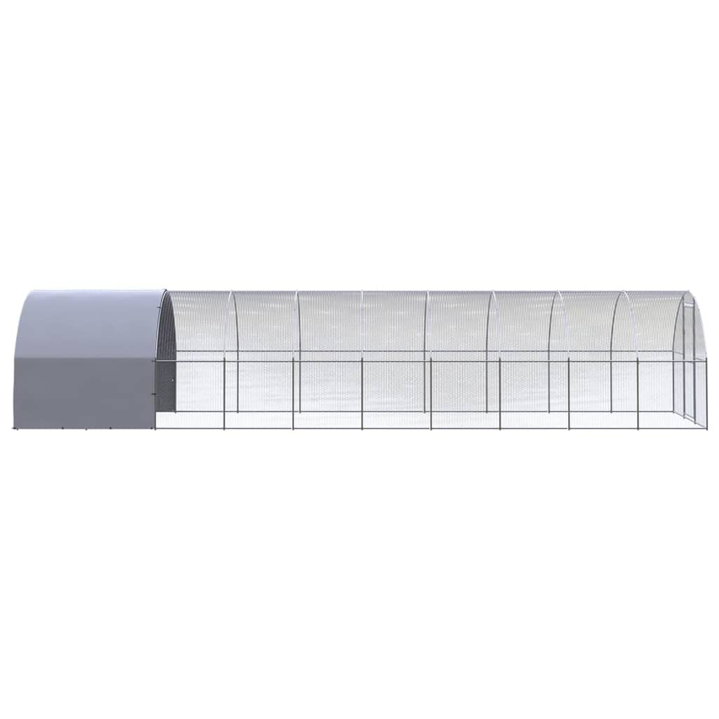 Gallinero de 3 x 10 x 2 m – Gran recinto exterior de acero galvanizado para aves de corral, gallinas y animales pequeños con toldo de polietileno, jaula de rueda libre resistente con malla de
