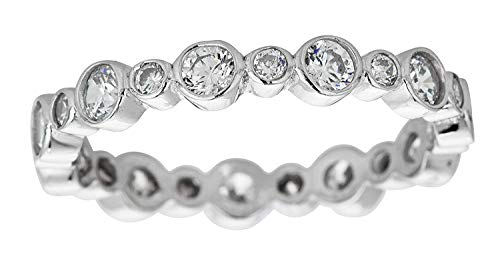 Sterling Silver Bezel Set Round Cut Cubic Zirconia Alternating Big Small Eternity Band Stackable Ring