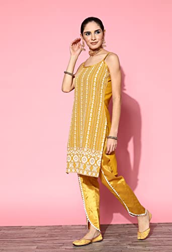 Image of LYMI LABEL Kurta Set For Women - Georgette Chikankari Sequence Straight Kurta With Bottom Set with Matching Dupatta for Ethnic, Fusion Wear