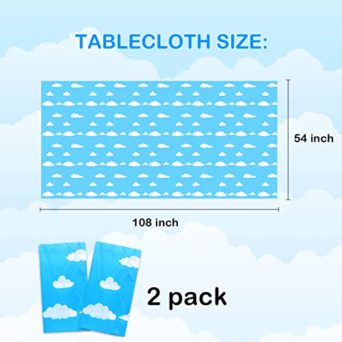 Magidecor Blue Sky White Clouds Plastic Tablecloth 2 Pack For Rectangle Table Decoration Cover Cartoon Disposable Tablecover Kids Birthday Decor Baby Shower Party Supplies 54×108 Inches #TOP3