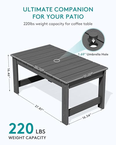 Image of SERWALL Outdoor Patio Adirondack Set, 2 Folding Adirondack Bench & 1 Coffee Table with Umbrella Hole, HDPE All-Weather Adirondack Furniture Set for Front Porch Garden Balcony Backyard, Grey