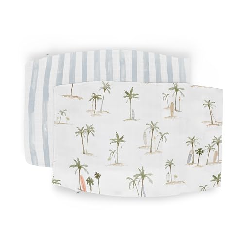 Image of Little Unicorn Standard Pillowcase 2 Pack | Super Soft & Breathable Muslin Fabric | Snug Envelope Closure | for Crib and Toddler Bed (Palm Paradise)