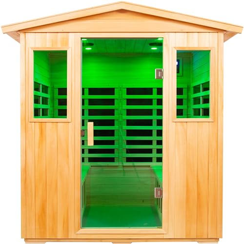 Image of LTCCDSS Outdoor Basswood Sauna 4 Person Far Infrared Sauna, Red Cedar Canadian, Withstand Outdoor Temp -10℉-149℉| Low EMF Sauna Room for Home-12 Low EMF Boards-Chromotherapy-Bluetooth Speaker