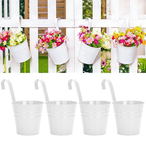KINGLAKE 4 pièces Pots de Fleurs en métal à Suspendre 10cm, Petit Pot Fleur Suspendre Metal pour intérieur extérieur Balcon clôture - avec Crochet...