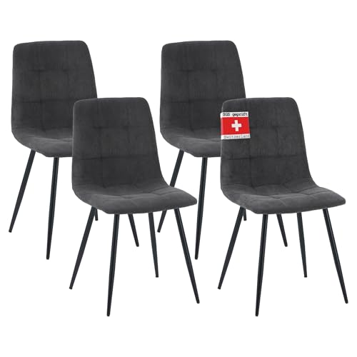 Albatros Bora Lot de 4 chaises de salle à manger rembourrées avec housse en velours anthracite - Design vintage élégant - Charge maximale : 110 kg - Chaise...