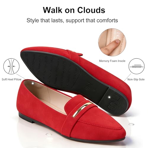 Image of MUSSHOE Loafers for Women Pointed Toe: Dressy Gold Bit Flats, Suede BusinessCasual Slip On Shoes for Office Work,Interview & Teacher