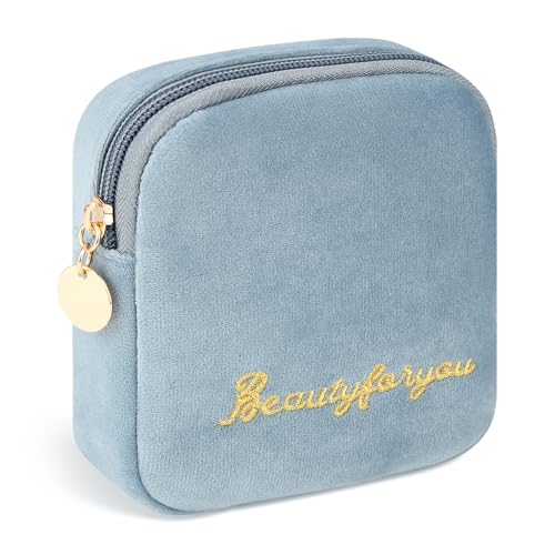 Image of Flannel Sanitary Napkin Storage Bags for Women Portable Period Kit Menstrual Cup Pouches Feminine Pad Holder Tampons Collect Bags with Zipper Blue