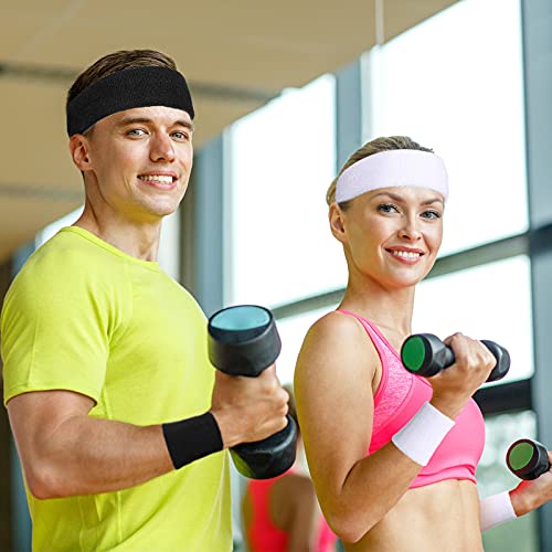 Bememo Sweatbands Set, Includes Sports Headband And Wristbands Sweatbands Colorful Sweatband Set For Men And Women (Black, White, Dark Grey, Dark Blue) #TOP1