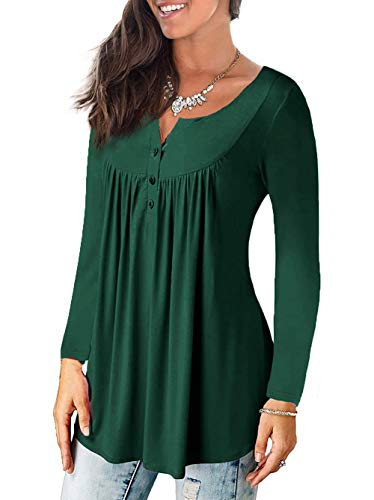 a.Jesdani Plus Size Tops for Women 3X, Womens Tops and Blouses, V Neck Button Down Long Sleeve Dark Green Tunic Tops Shirts