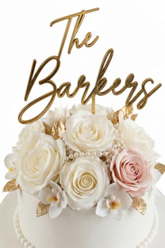 Custom Wedding Cake Topper 6.5 x 8 Inches (4 mm Thick) – Available in Gold, Black, Rose Gold, and Silver – Elegant Personalized Cake Decoration for Weddings, Engagements, and Special Events