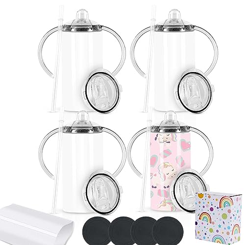 Wzaytia 12 Oz Sublimation Sippy Cup 4 Pack Kids Sublimation Sippy Tumblers Stainless Steel Todder Water Bottle