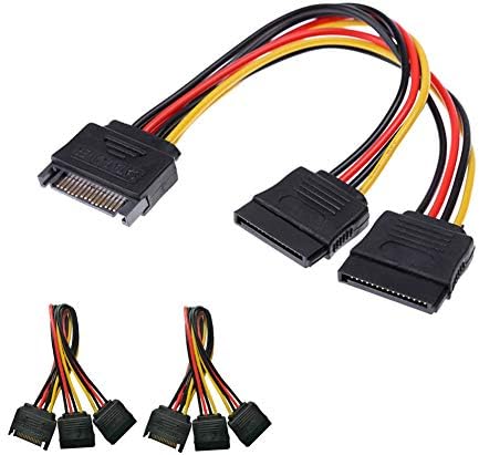 Modeshell (2-Pack) SATA Splitter Power Cable 15 Pin Male to Dual Female Power Y Cable Dual Splitter SSD Hard Disk Drive Extension Cables - 7.6 Inch