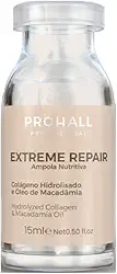 Ampola Capilar Prohall Extreme Repair 15ml - Tratamento Nutritivo com Colágeno e Óleo de Macadâmia - Hidratação Profunda e Brilho Espelhado