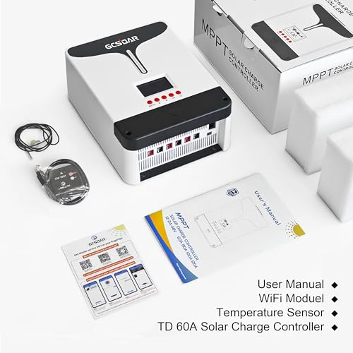 60A Solarladeregler+WIFI Adapter, 12V/24V/48V Automatik Maximum PV 150V ,99% Ladeeffizienz MPPT Solarladeregler für Gel Sealed Immersion AGM und Lithium Ion Batterien