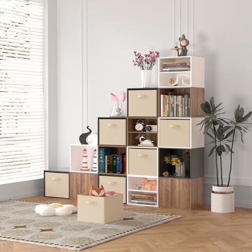 Homullel Foldable Storage Cube Boxes Set of 4, Storage Unit Box with Handle, Collapsible Storage Bins Organiser for Shelf Closet Organization 33x38x33cm Beige - Image 3