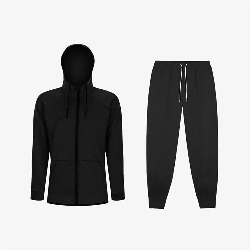 Solid Color Zipper Hooded Jacket Sports Long Sleeves Two-piece Set Suit Fashion Breathable