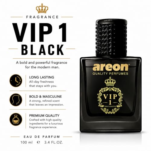 Image of AREON VIP 1 BLACK Car Perfume Spray - 1.7 Fl Oz Glass Bottle Air Freshener - Long-Lasting Fragrance for Car Interior - Premium Auto Air Freshener - Elegant Scent (50ml)