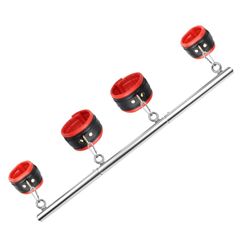 Heavy Duty Expandable Spreader Bar - silver Stainless Steel Exercise Bar with 4 Pcs Black PU Adjustable Straps | Yoga, Pilates & Home Gym Workout Equipment | Fitness Training Sports Gear