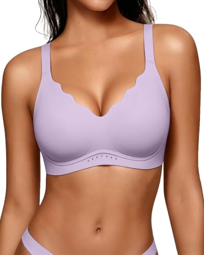 Image of As Fairy Wireless Bras for Women Jelly Push Up Scalloped T-Shirt Bra